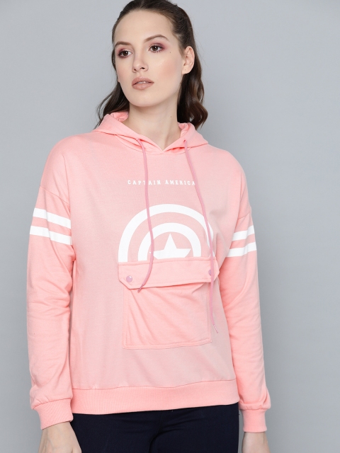 

Kook N Keech Marvel Women Pink & White Printed Hooded Sweatshirt