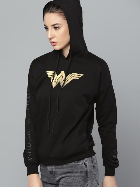 

Wonder Woman Black & Golden Printed Hooded Sweatshirt