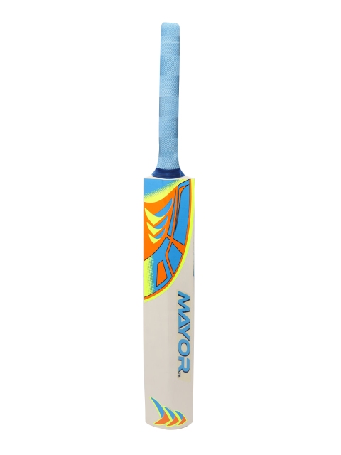 

MAYOR Beige & Blue Printed Shark Poplar Willow Cricket Bats