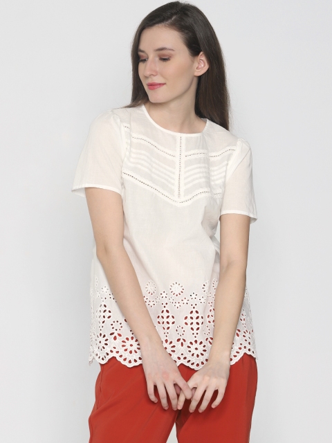 

Vero Moda Women White Self Design Top with Schiffli Detail