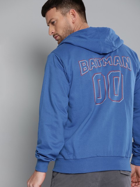 

Kook N Keech Batman Men Blue Solid Hooded Sweatshirt With Printed Detail