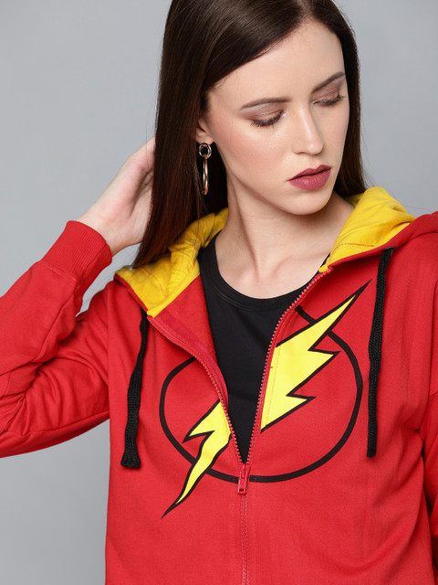 

DC by Kook N Keech Women Red Printed Cropped Hooded Sweatshirt