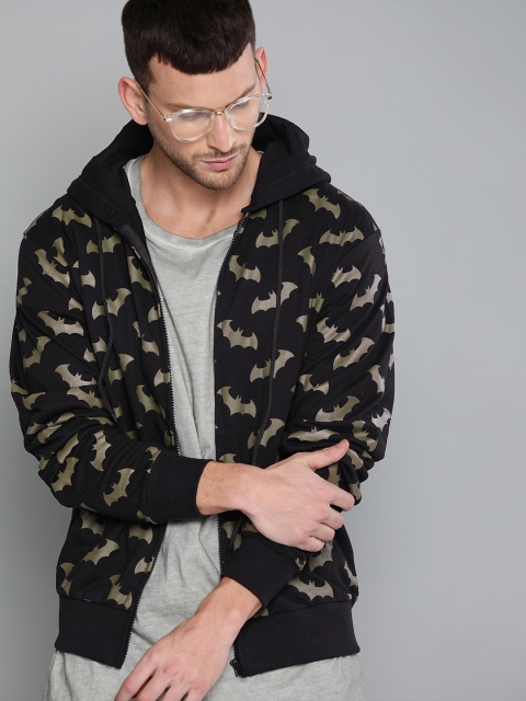 

Kook N Keech Batman Men Black & Olive Green Printed Hooded Sweatshirt