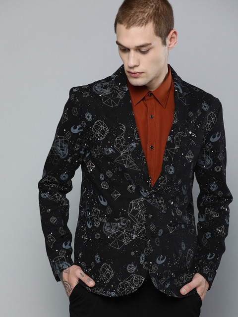 

Kook N Keech Star Wars Men Black & Grey Printed Regular Fit Single-Breasted Casual Blazer