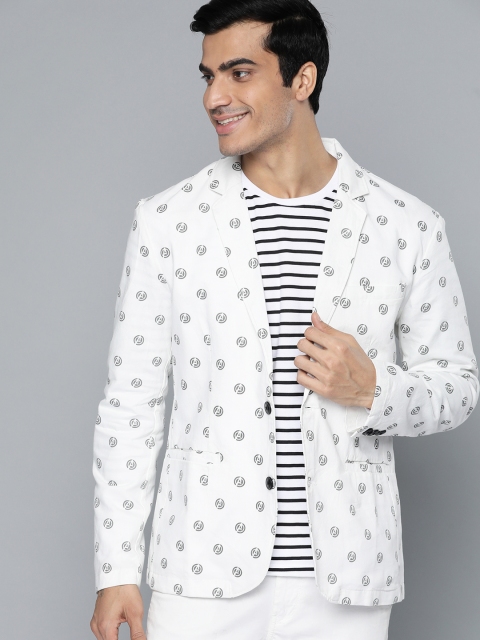 

Kook N Keech Marvel Men White & Grey Printed Single-Breasted Casual Blazer