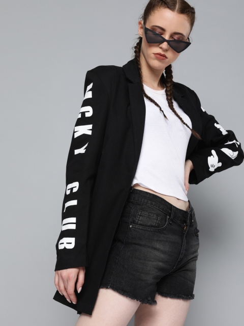 

Kook N Keech Marvel Women Black Solid Open Front Lightweight Casual Blazer