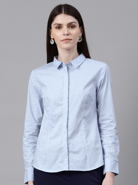 

Van Heusen Women Blue & White Regular Fit Printed Formal Shirt