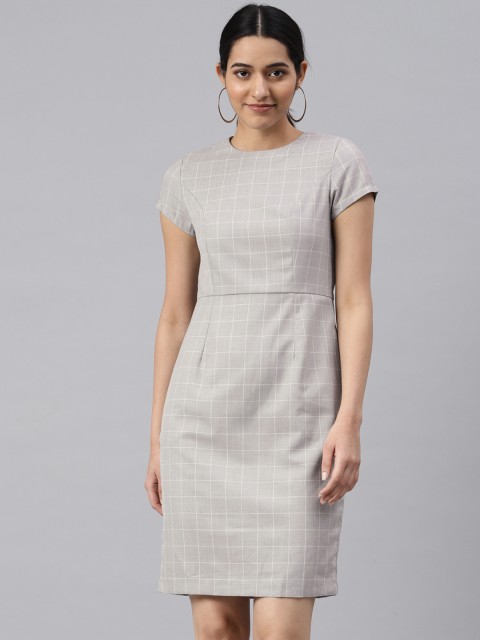 

Van Heusen Woman Women Grey & White Self-Checked Sheath Dress