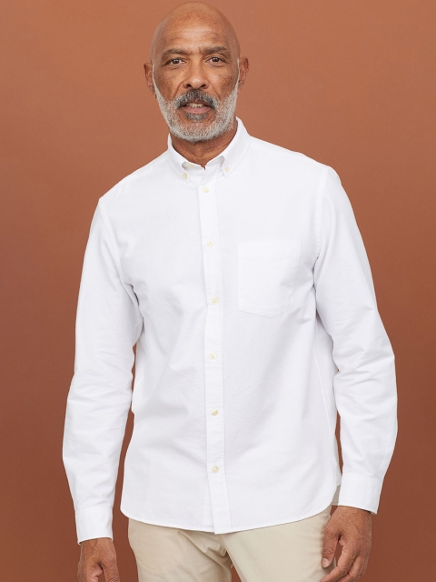 

H&M Men White Solid Oxford Shirt Regular Fit