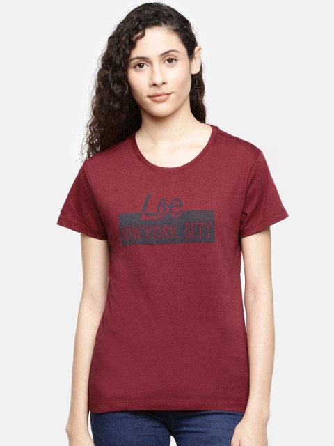 

Lee Women Maroon Printed Round Neck T-shirt
