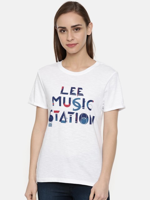 

Lee Women White Printed Round Neck T-shirt