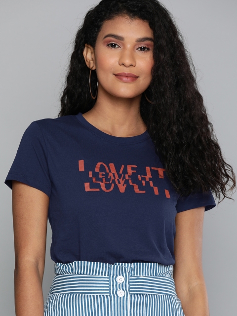 

Lee Women Blue Printed Slim Fit Round Neck T-shirt