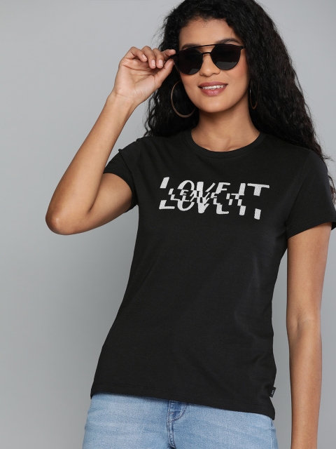 

Lee Women Black Printed Slim Fit Round Neck T-shirt