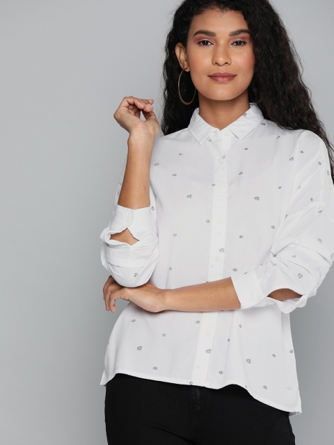 

Lee Women White & Black Slim Fit Printed Casual Shirt