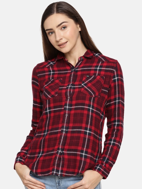 

Lee Women Red & Navy Blue Regular Fit Checked Casual Shirt