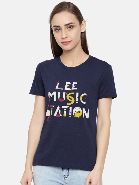 

Lee Women Navy Blue Printed Round Neck T-shirt