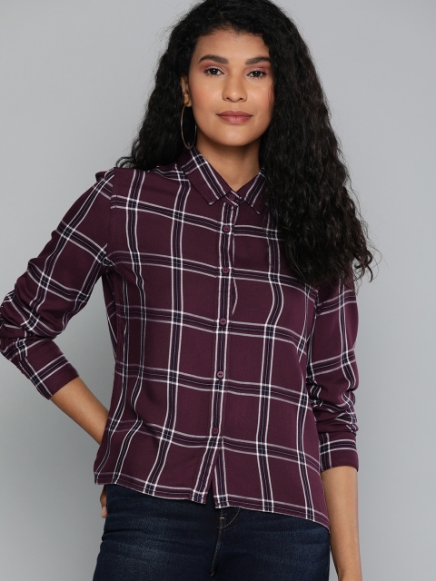 

Lee Women Burgundy & White Regular Fit Checked Casual Shirt