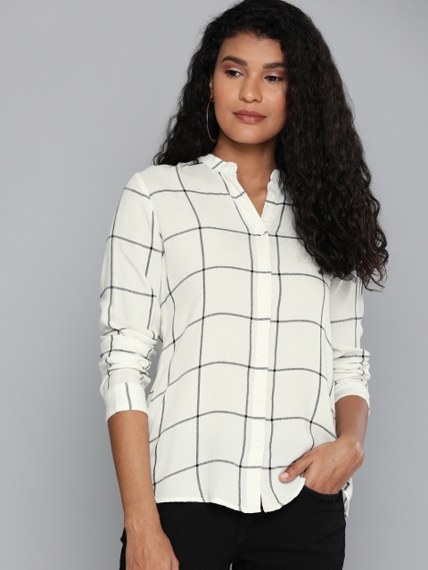 

Lee Women White & Black Slim Fit Checked Casual Shirt