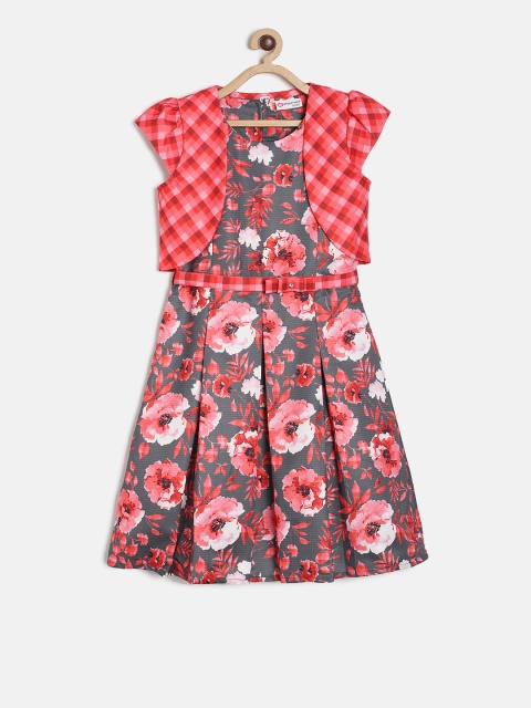

Peppermint Girls Red & Grey Printed Fit and Flare Dress