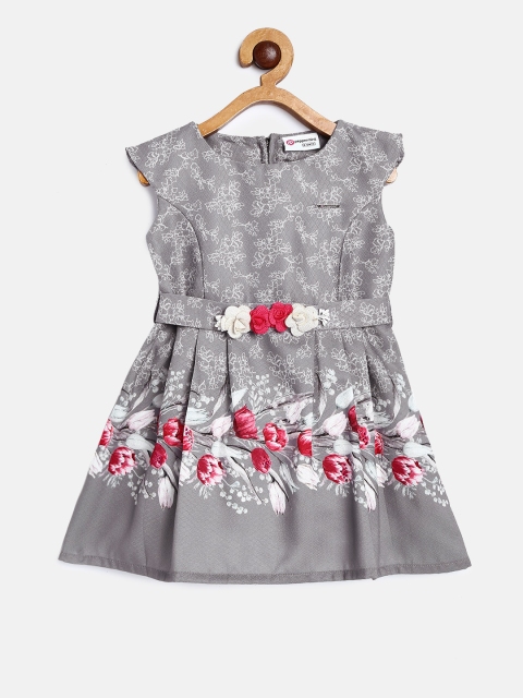 

Peppermint Girls Grey & Pink Floral Print Fit and Flare Dress