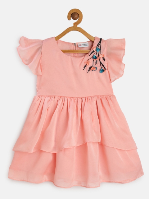 

Peppermint Girls Peach-Coloured Solid Fit and Flare Dress
