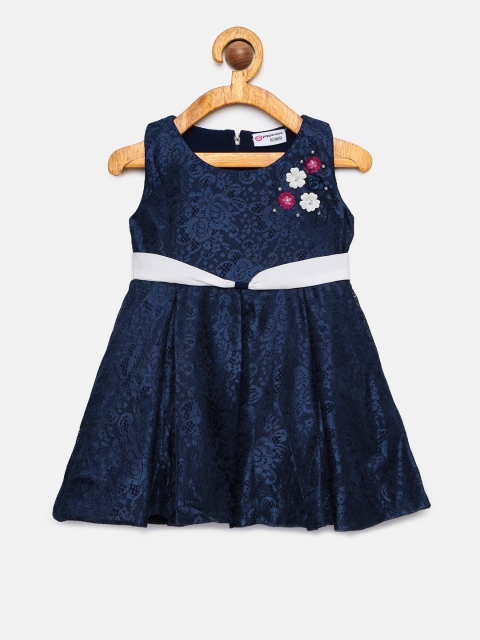 

Peppermint Girls Navy Blue Self Design Fit and Flare Dress