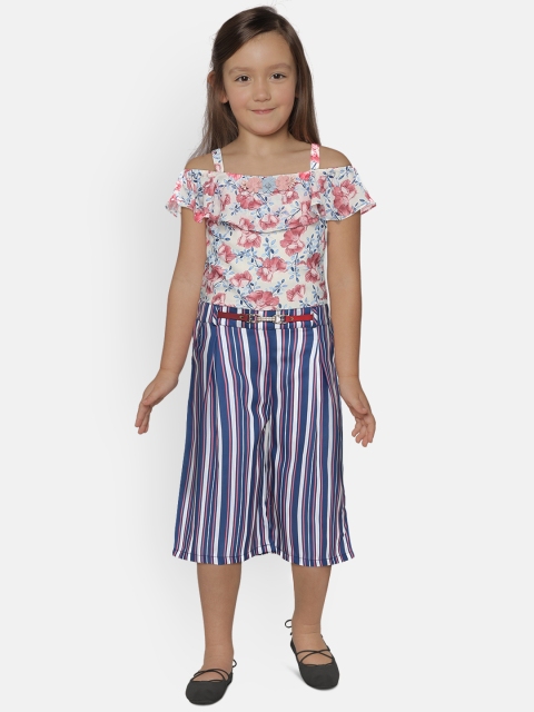 

Peppermint Girls Blue & White Printed Culotte Jumpsuit