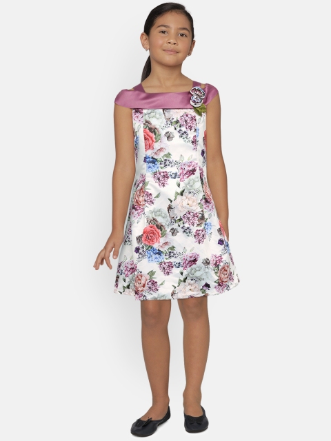 

Peppermint Girls White & Purple Fit and Flare Dress