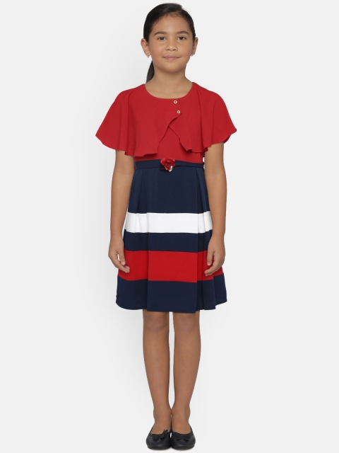 

Peppermint Girls Red & Navy Blue Fit and Flare Dress