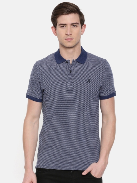 

SELECTED Men Navy Blue Self Design Polo Collar T-shirt