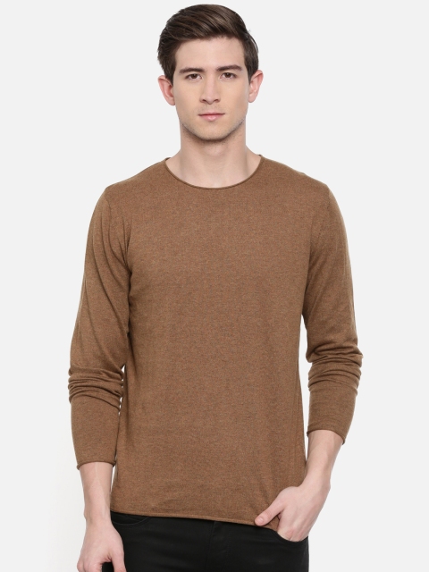 

SELECTED Men Brown Solid Round Neck T-shirt