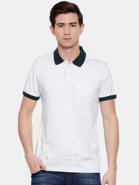 

SELECTED Men White Navy Blue Self Design Polo Collar Pure Cotton T-shirt