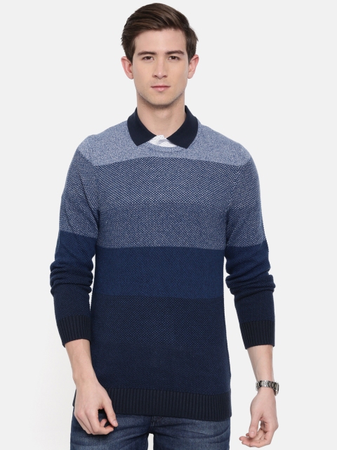 

SELECTED Men Navy Blue Colourblocked Sweater