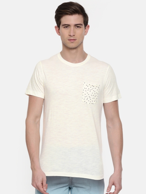 

SELECTED Men Off-White Solid Round Neck Pure Cotton T-shirt