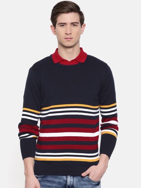 

SELECTED Men Navy Blue & Red Striped Sweatshirt