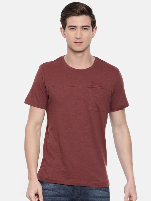 

SELECTED Men Maroon Slim Fit Solid Round Neck T-shirt