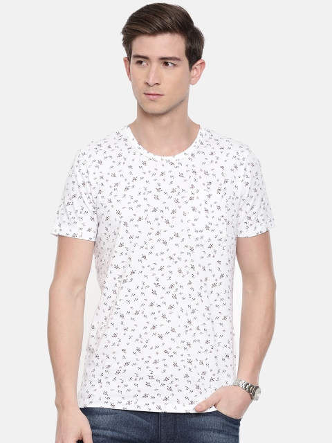 

SELECTED Men White Printed Round Neck Pure Cotton T-shirt