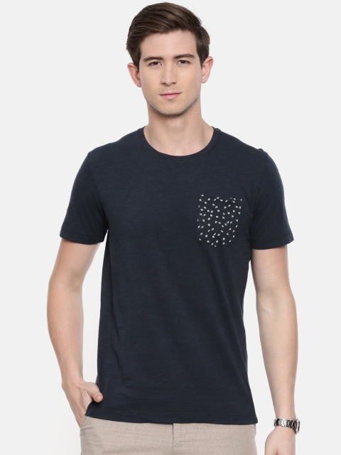 

SELECTED Men Navy Blue Solid Round Neck Pure Cotton T-shirt