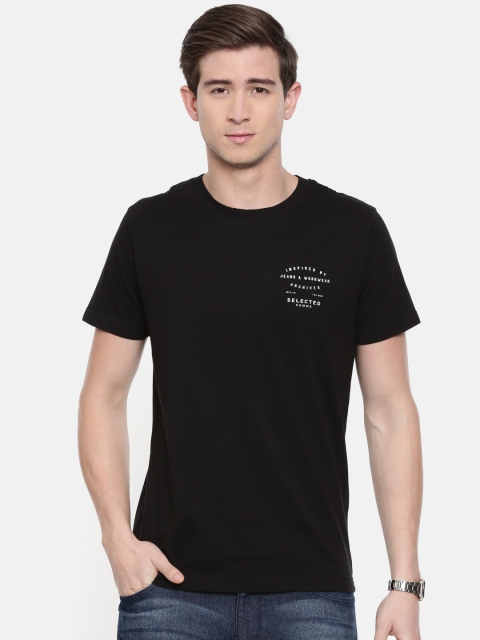 

SELECTED Men Black Printed Round Neck T-shirt