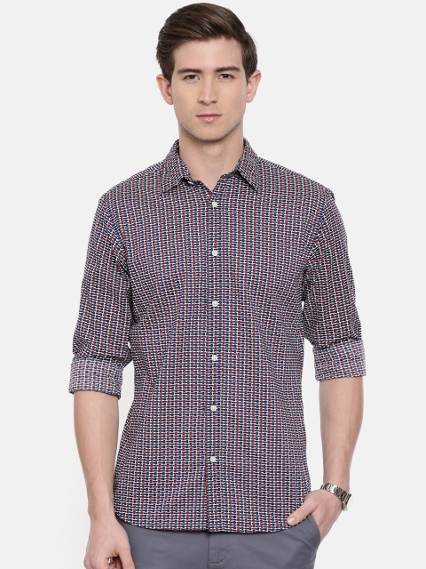 

SELECTED Men Navy Blue & Red Slim Fit Printed Casual Shirt