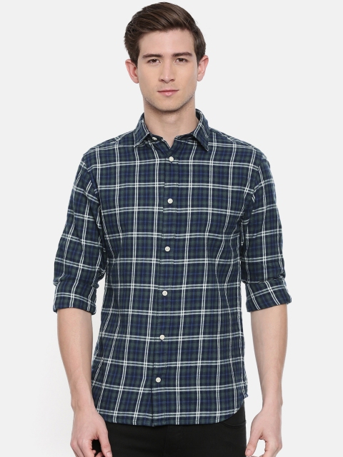 

SELECTED Men Green & Navy Blue Slim Fit Checked Casual Shirt