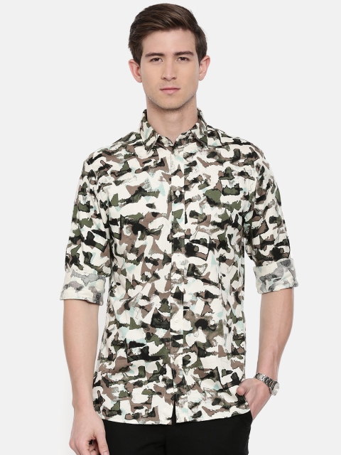 

SELECTED Men Green & Cream-Coloured Slim Fit Printed Casual Shirt