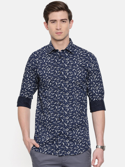 

SELECTED Men Navy Blue & White Regular Fit Printed Casual Shirt