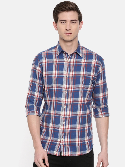 

SELECTED Men Blue & White Slim Fit Checked Casual Shirt