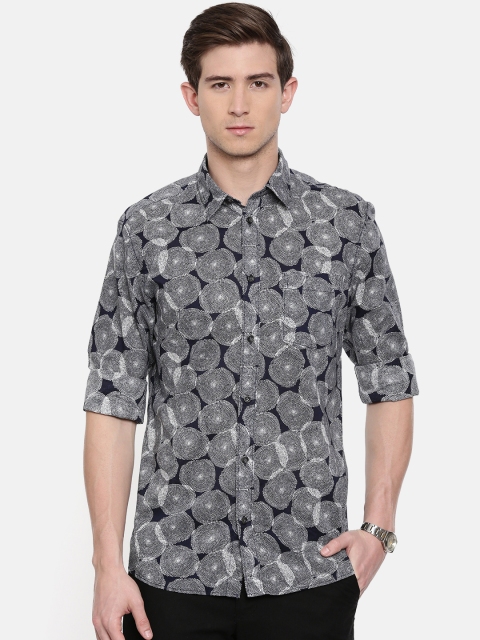 

SELECTED Men Navy Blue & White Slim Fit Printed Casual Shirt
