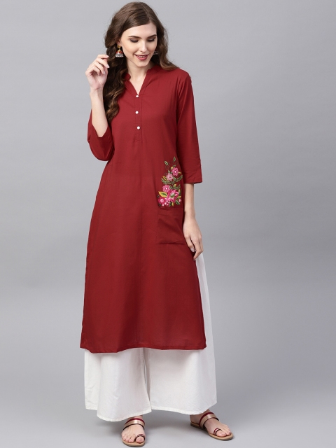 

Bhama Couture Women Maroon Solid A-Line Kurta