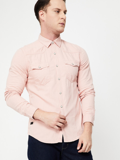 

Forca by Lifestyle Men Peach-Coloured Slim Fit Solid Casual Shirt