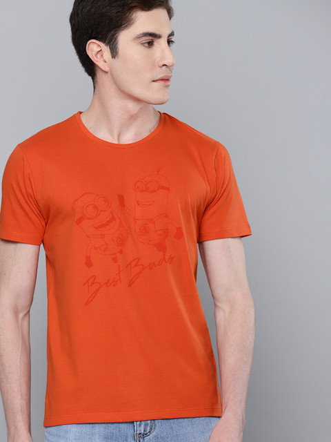 

Minions by Kook N Keech Men Orange Printed Round Neck T-shirt