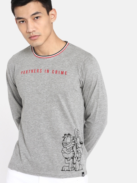 

Kook N Keech Garfield Men Grey Melange Printed Round Neck T-shirt