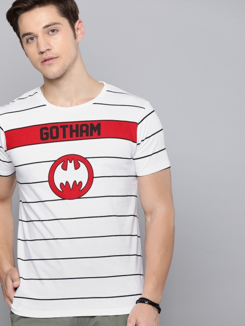 

Kook N Keech Batman Men White Striped Round Neck T-shirt